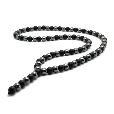 Collana nera pietra naturale onice ematite Y catena collana di perle regalo... - Immagine 1 di 4