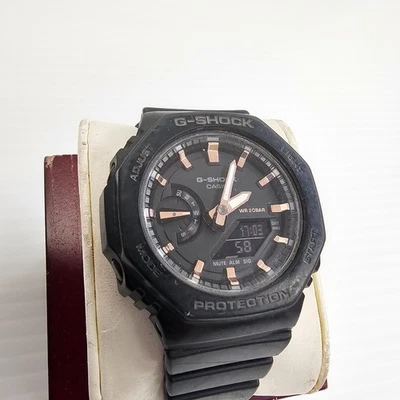 Casio G-Shock 5611 GMA-S2100-1A Black Rose Gold Tone Acct Ladies 4-3/4" - 8-1/4" - Image 1 of 4