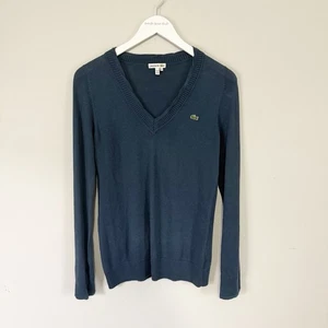 LACOSTE Women’s Navy Blue V-Neck Pullover Sweater Cotton Cashmere Blend 38 US S - Picture 1 of 6