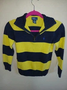 Polo Ralph Lauren Children's Size Small (8) Cotton Stripe QuarterZip Yellow Navy - Picture 1 of 4