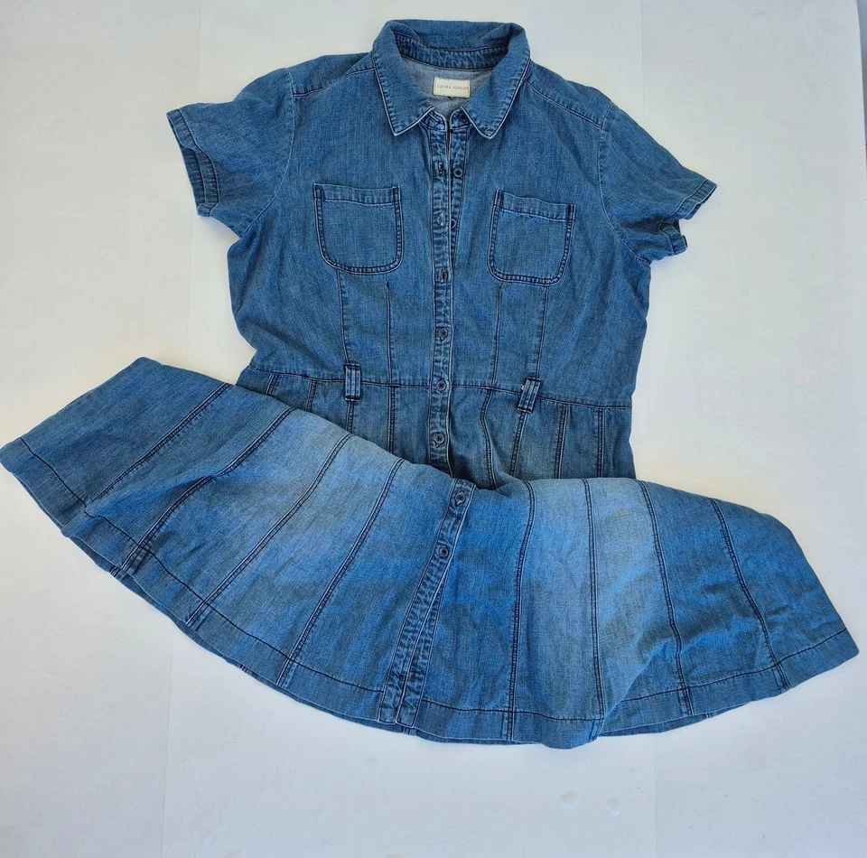 Vestido LAURA ASHLEY 18 Azul Para Mujer Midi Denim 100% Algodón Botón Informal Foto 1 de 4
