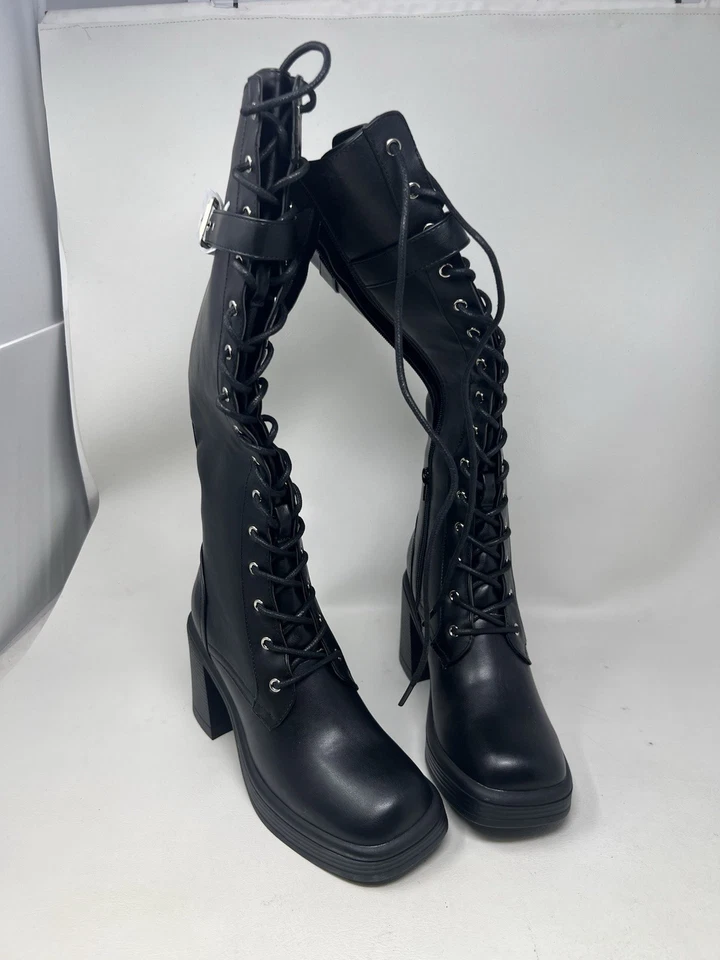 Shoedazzle Tacón Hara Combat Botas con Cordones/Cremalle Negro Talla 8 (Caja dañada) Foto 1 de 4