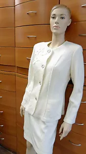 WOOL SKIRT SUIT WORK OFFICE PARTY EUROPEAN SKIRT SET POCKET JACKET FLORAL DECOR - Picture 1 of 6