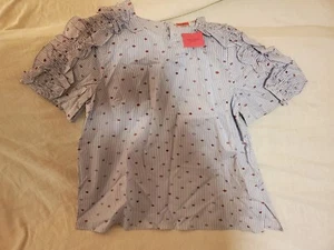 NWT Kate Spade Women’s Blouse Blue Heron Lips Striped Poplin Top XL - MSRP $148 - Picture 1 of 13