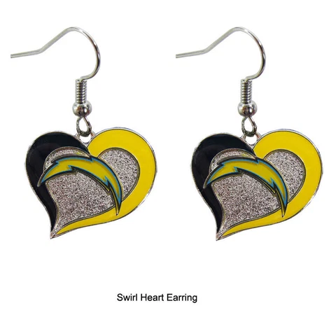 NWT Aminco NFL San Diego Chargers Swirl Heart Shaped Earring Dangle Charm Cover