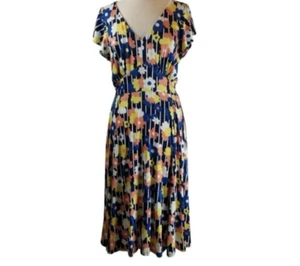 Modcloth Retro Striped V-Neck Dress Size Small Blue Floral Tie Waist Knit NWT - Picture 1 of 11