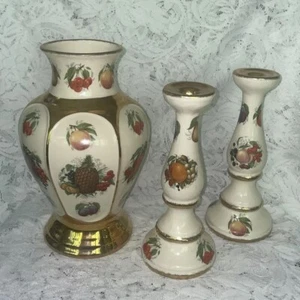 Seltene Vintage Vase & Kerzenständer Steingut Staffordshire England Obst Blume - Bild 1 von 18