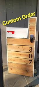Cedar Mailbox Post Handmade (Install-Ready) Slatted Cedar w/Beige Trim FREE SHIP - Picture 1 of 13