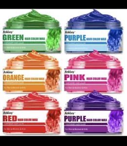 Ankooy 6 Pack Temporary Hair Color Wax-for Men,Women & Kids-Washes Out-2.82oz - Picture 1 of 11
