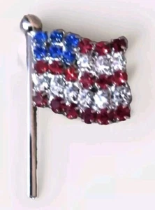 Brosche Anstecknadel Flagge 4. Juli Strass patriotisch rot weiß blau Schmuck - Bild 1 von 7