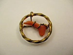Antique Vintage Victorian Red Coral Wire Wrap Brooch Pendant Gold Filled Plated - Picture 1 of 3