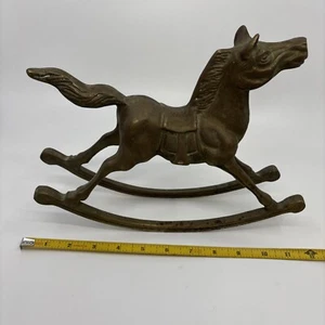 Vintage 4lb. Cast Bronze Brass Metal Rocking Horse Statue Figurine Door Stop - Picture 1 of 12