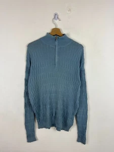 Z Zegna Sweater Cable Knit Blue Size L 100% Cotton Men's - Picture 1 of 10