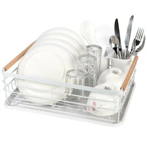 Vinsani Deluxe Minimalist Dish Drainer Drying Rack with Wooden Handles - Picture 1 of 31