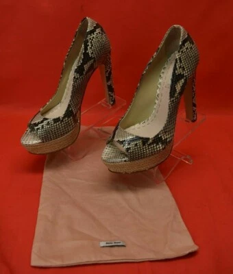 NUEVO MIU MIU PRADA PITÓN CUERO YUTE PLATAFORMA ALPARGATA ZAPATOS DE SALÓN 38 ITALIA  Foto 1 de 4