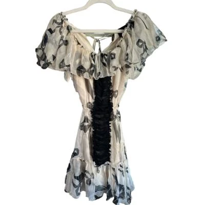 RARE Vintage Y2K D&G Ivory and Black Silk Bow Mini Dress - Image 1 of 4