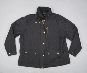 Lauren Ralph Lauren Jacket Women 2X Black Diamond Quilted Full Zip Long Sleeve - Picture 1 of 8