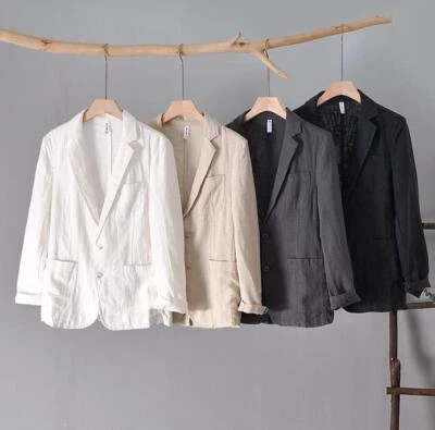 Primavera/Otoño Hombres Blazer Traje de Negocios Algodón Lino Chaqueta Sólido Informal Solapa Abrigo Foto 1 de 4
