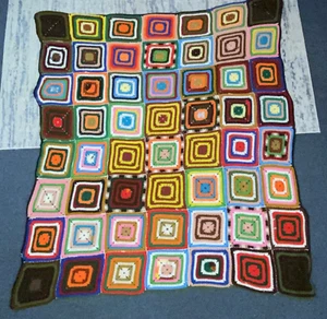 Vintage 1970s Handmade Colorful Granny Square Wool Afghan Blanket Large 85x75 - Picture 1 of 9