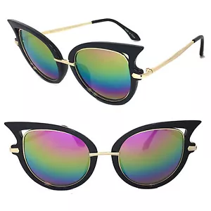 Retro sexy Damen-Sonnenbrille mit Katzenauge goldfarbener Metallarm UV-Schutz Regenbogengläser - Bild 1 von 4