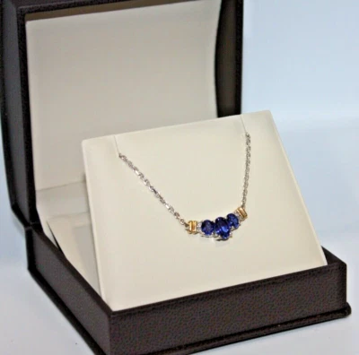 NUEVO COLLAR TANZANITA ORO 14K DOS TONOS 0.04CT DIAMANTE 5.5GR MUJER 16"" Foto 1 de 4