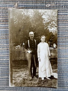 RPPC Couple on Farm Man Woman Picket Fence Pipe Suspenders Real Photo Postcard - Picture 1 of 2