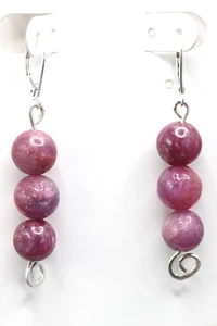 Ruby Natural Pink Red Gemstone 9mm Ball 925 Sterling Silver Leverback Earrings - Picture 1 of 2