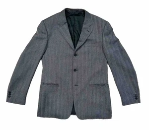 VERSACE Blazer Classic Gray Herringbone Striped 3-Button Jacket Mens 46R Vintage - Picture 1 of 19