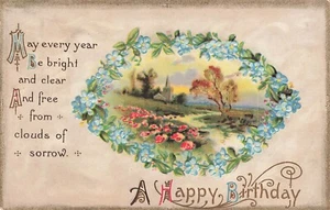 Postal en relieve poema de cumpleaños de Winsch publicada 1912 Flores Iglesia - Imagen 1 de 2