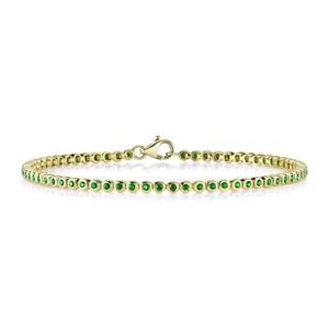 Brazalete Tenis Esmeralda Oro Amarillo 14K Bisel Natural Conjunto Corte Redondo 0.62 CT - Imagen 1 de 3