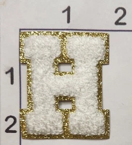White 2" Letter "H" Embroidered Chenille Iron on Patch Alphabet - Picture 1 of 1