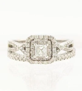 10k 4g Solid White Gold Diamond Cluster XO Split Wedding Band Set Ring Size-6 - Picture 1 of 10