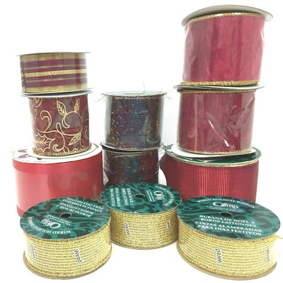 HUGE LOT OF 11 -  Wired and Unwired RIBBON | HOLIDAY | CHRISTMAS | New - Image 1 of 4