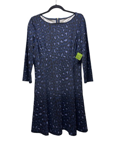 Abito blu nero nuovo con etichette Kate Spade leopardato vestibilità e svasato taglia 14