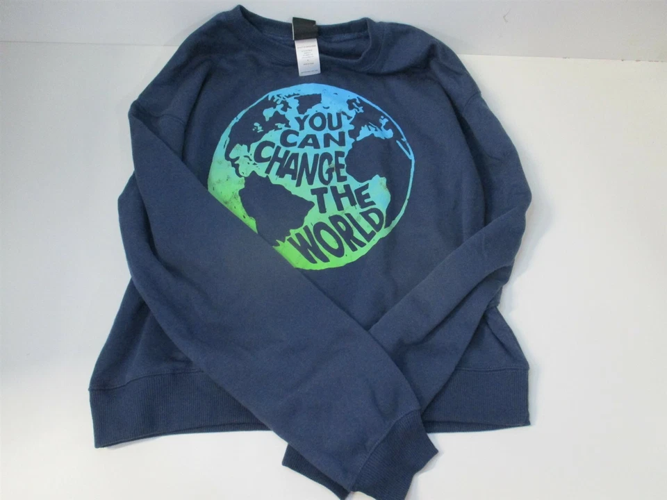 Modern Lux Womens You Can Change the World SWEATSHIRT - Small - Blue