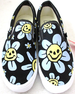 Vans Men's Classic Slip On Trippy Grin Floral Black Canvas Shoes Size 10.5 NIB