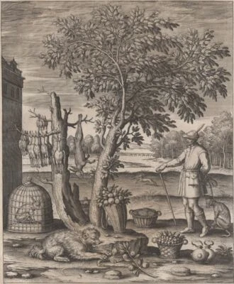 Mythologie Étrennes de Village Offrande Gibier - Antoine Caron Gravure originale - Photo 1/2