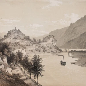 Paisaje del lago de Lucerna Suiza vista histórica litografía mediados del siglo XIX - Imagen 1 de 4