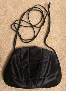 Black Magic Satin Shell Design Evening Bag Crossbody Slight Snag (see Pic) - Picture 1 of 5