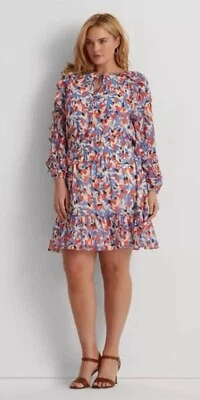 NWT Ralph Lauren Black Label Floral Dress Women's Plus Size 22W Georgette Blue - Image 1 of 4
