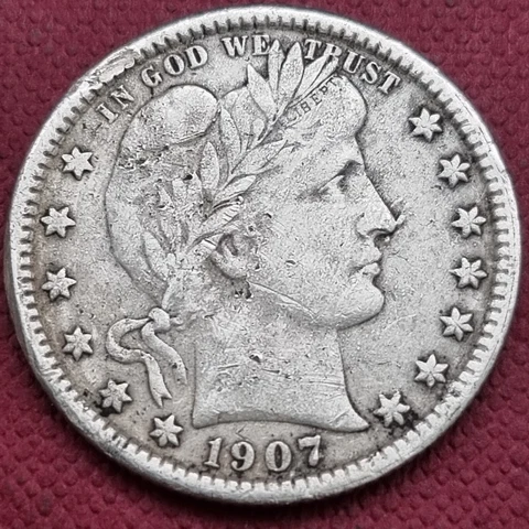 1907 O Barber Quarter 25c Better Grade VF + Details #57515 Cover
