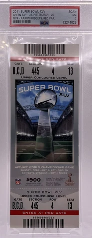 2011 Super Bowl XLV Full Ticket PSA 7 Green Bay Packers vs Steelers MVP-Rodgers Cover