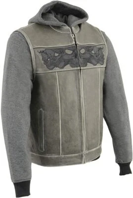 Milwaukee Leather 3562 Men's Distressed Grey Reflective Skulls Motorcycle Vest - Image 1 of 4