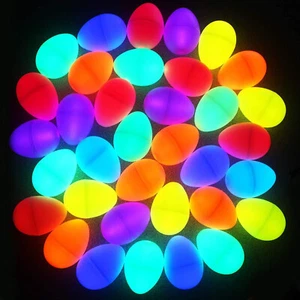 12Pc LED RGB Color Battery-Powered Bulb Glow Easter Plastic Egg Flash Lights - Picture 1 of 10