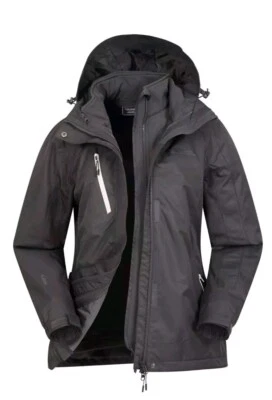 Mountain Warehouse 3 in 1 Waterproof Jacket Winter Rain Coat Layer Grey UK 14 - Image 1 of 4