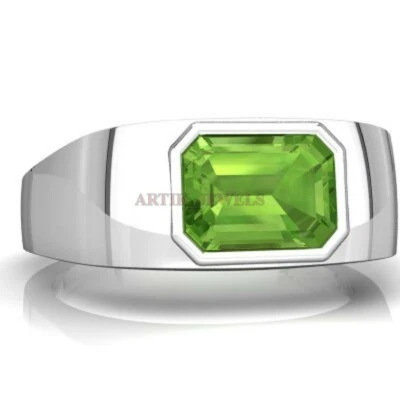 Piedras preciosas de peridoto natural con anillo de plata de ley 925 para hombre #1386 Foto 1 de 4