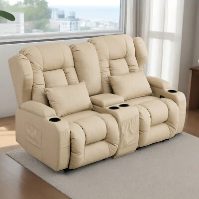 Sofá reclinable Loveseat manual RV sofá reciclado asientos de cine en casa con consola Foto 1 de 4