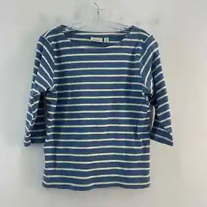 L.L.Bean Blue Striped LS Women's Petite M Cotton T-Shirt - Picture 1 of 6