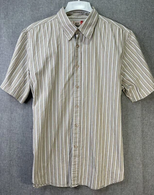 Guess Men's Size L. Shirt Short Sleeve Button Down Brown Striped Cotton SS14 - Image 1 of 4