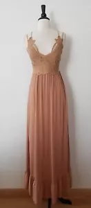 Free People Adella Dress Dupe Size Large Brown Rust Bridal Smocked Coquette - Picture 1 of 6